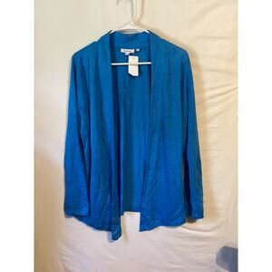 2172 Chicos Women Linen Convertible Cardigan Open Front Long Sleeve Medium Blue